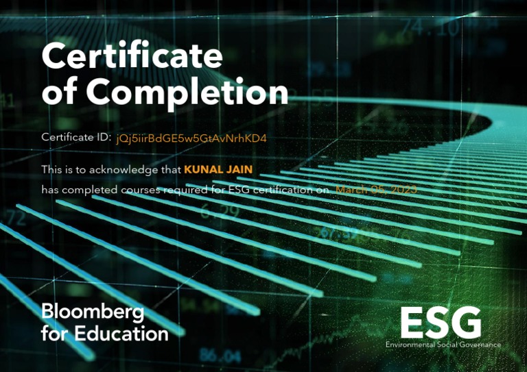 Bloomberg ESG Certification for Kunal Jain | PDF