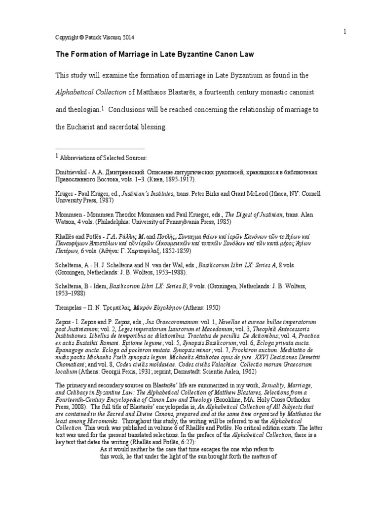 The Formation of Marriage in Late Byzantine Canon Law PDF