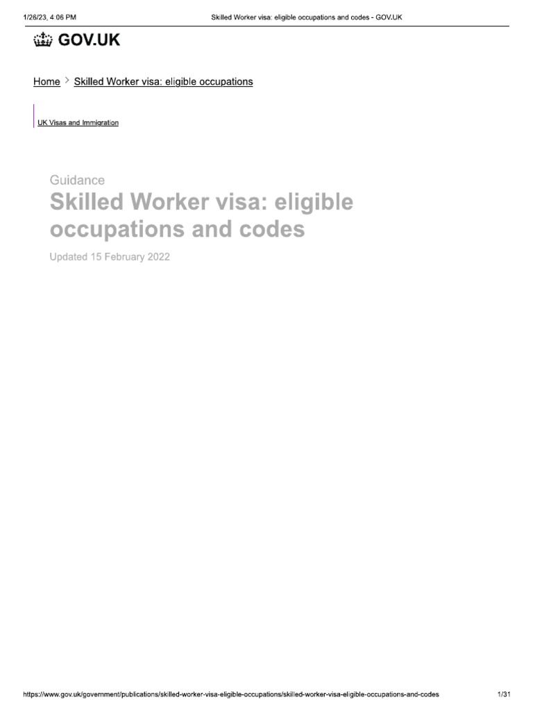 Skilled Occupations List UK PDF