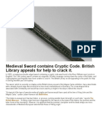 Medieval Sword Contains Cryptic Code. British Library Appeals For Help To Crack It