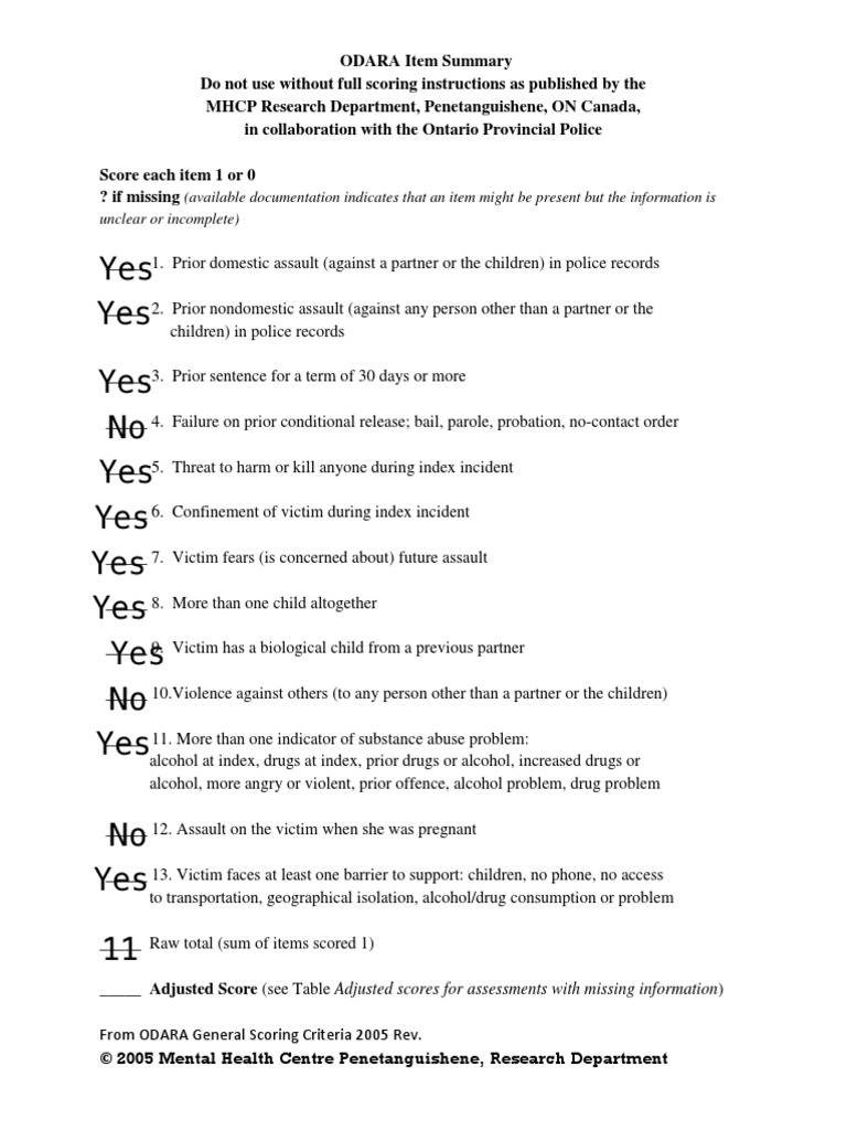 ODARA Risk Assessment Scoring Guide | PDF | Social Science
