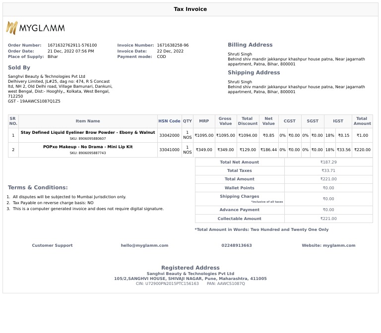 Tax Invoice for Beauty Products Order | PDF | Public Finance | Government
