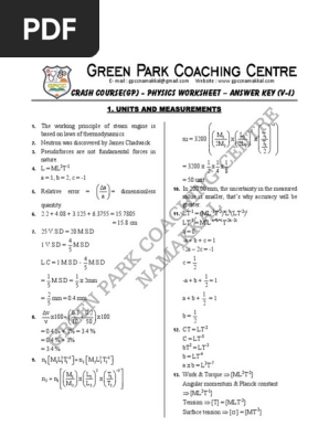 Physics - CC (GP - V - I (Solution) | PDF | Velocity | Acceleration