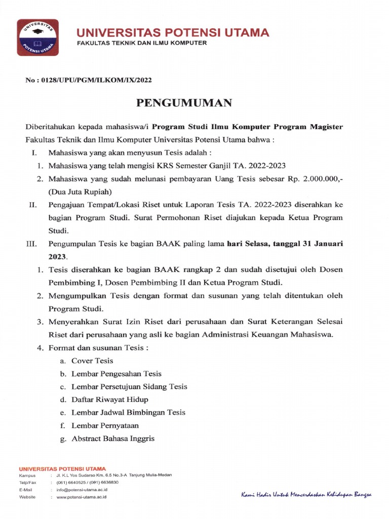 Panduan Tesis Magister Ilmu Komputer | PDF