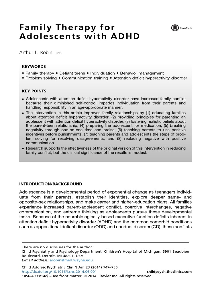 Family PT in ADHD of Adolescents - 2014 | PDF | Attention Deficit ...