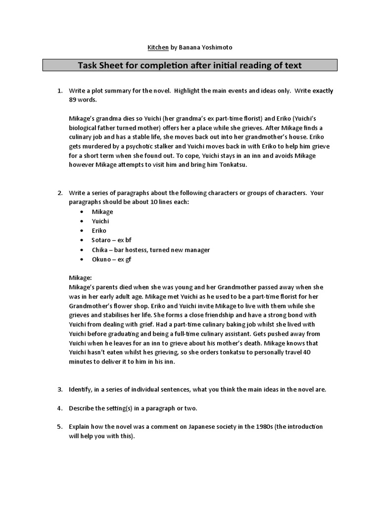 Kitchen assignment questions pdf