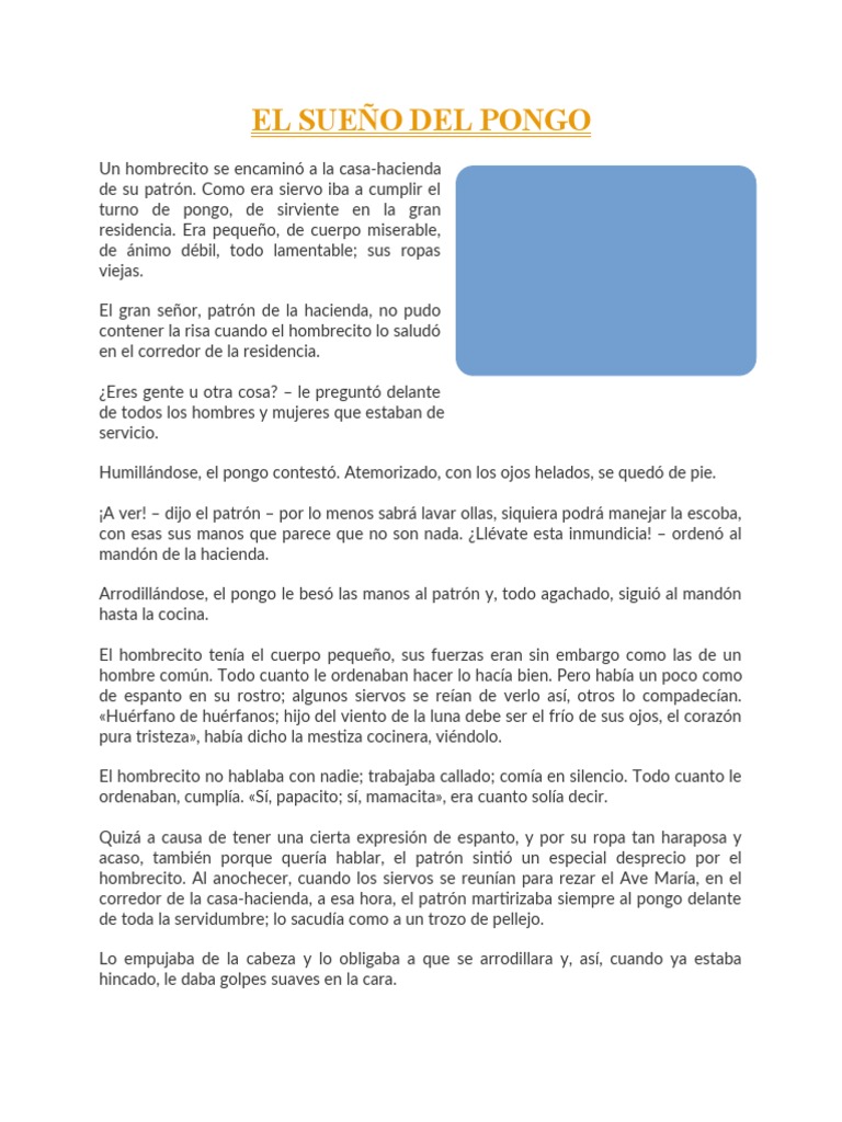 El sueño del pongo: relato de Arguedas | PDF