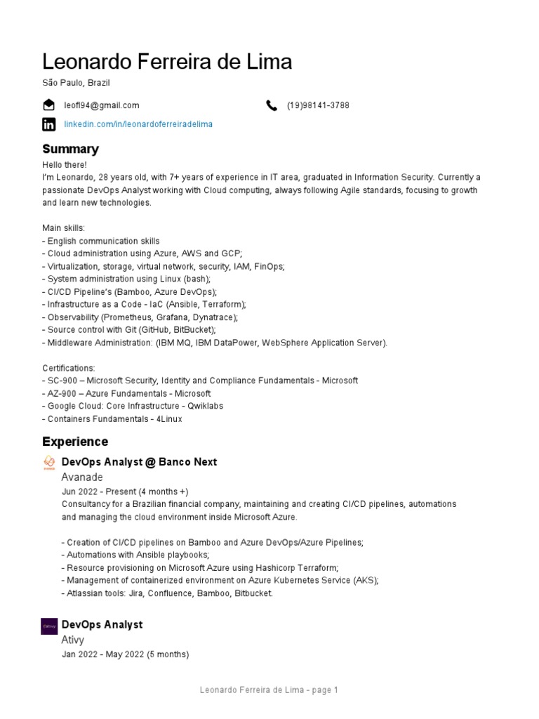 DevOps Analyst Profile | PDF | Microsoft Azure | Cloud Computing