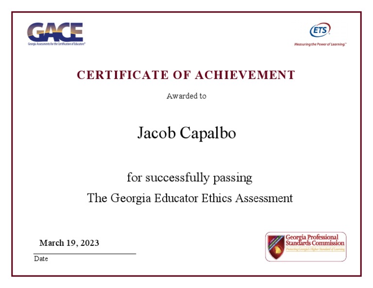 Ethics 360 certificate of achievement pdf