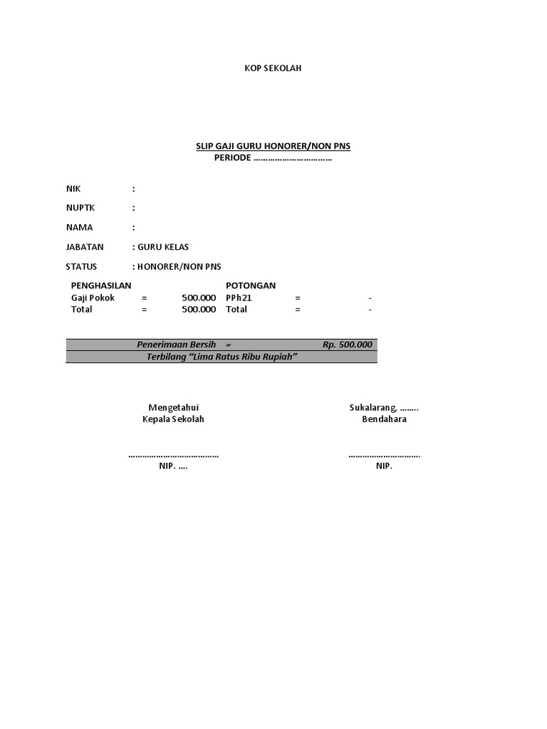 Contoh Slip Gaji Guru Non PNS PDF PDF