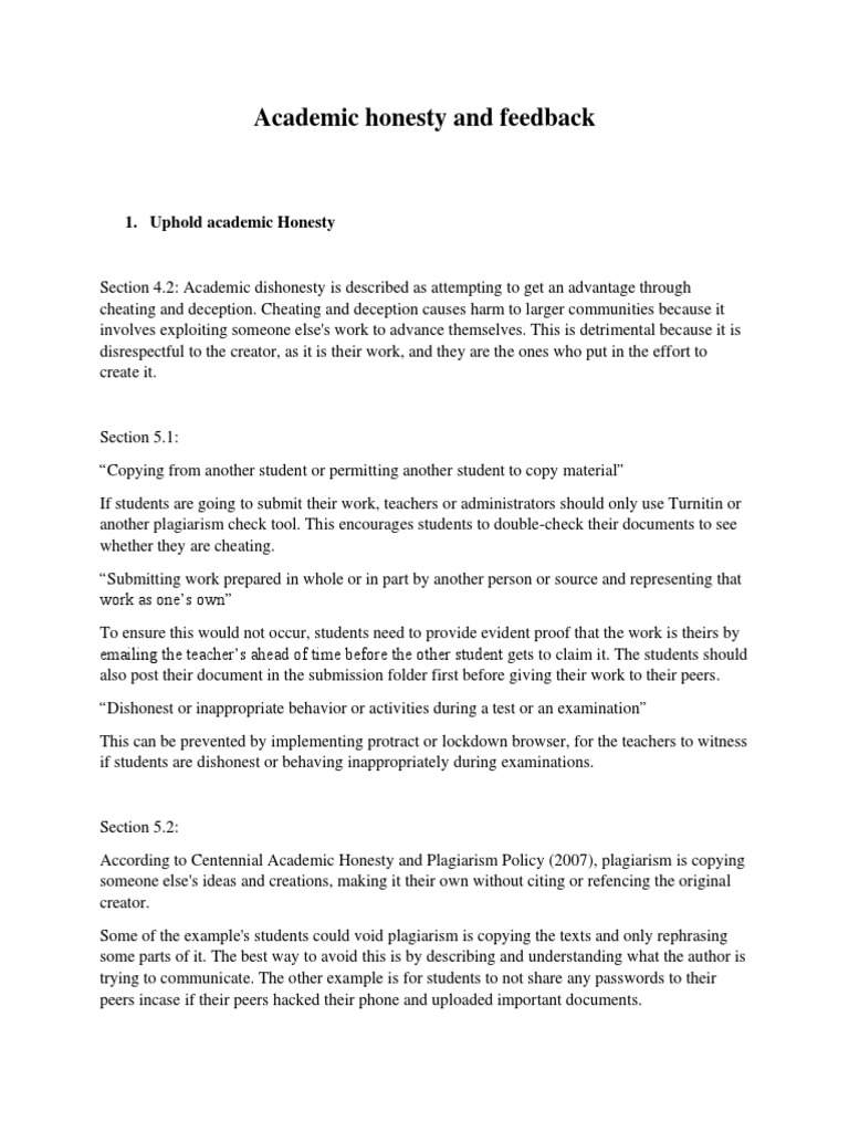 Academic Integrity & Peer Feedback | PDF | Academic Dishonesty ...