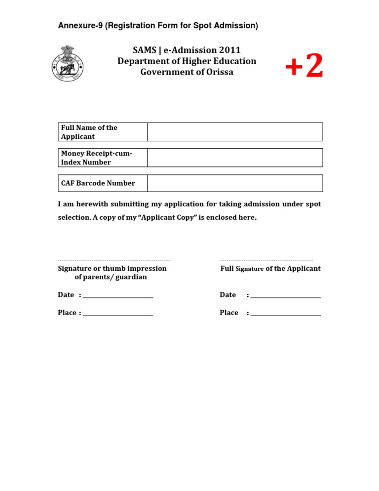 Spot Admission Registration Form | PDF