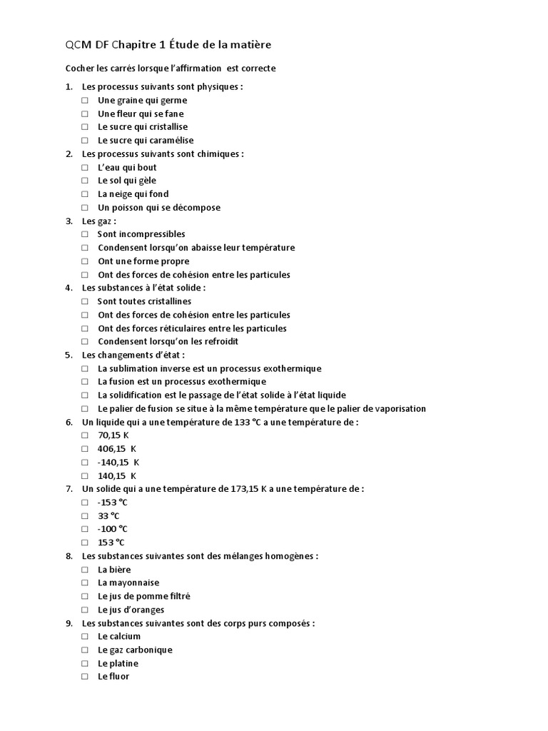 QCM PhysiqueChimie Concepts Clés PDF Atomes Éléments chimiques — free download