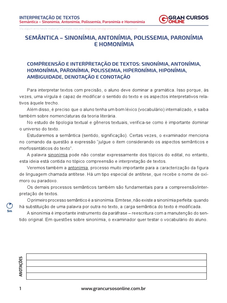 Semântica: Sinonímia e Antonímia | PDF | Semântica | Palavra