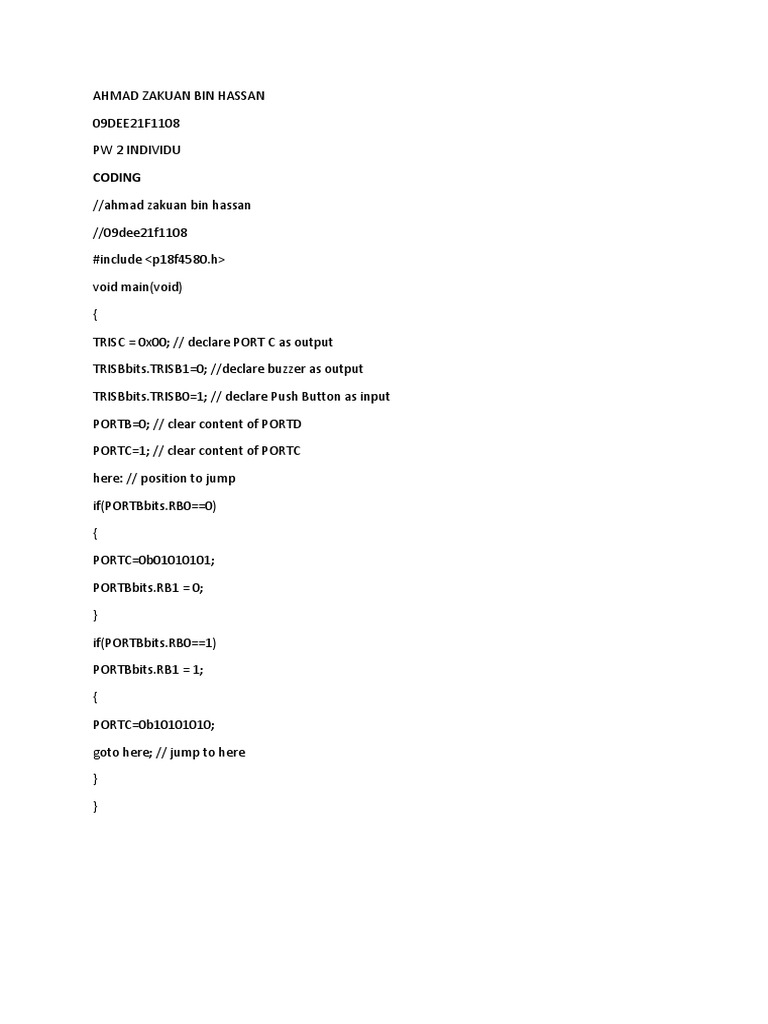 Microcontroller Buzzer Control Code | PDF