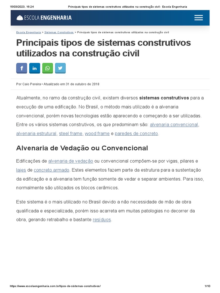 Tipos de Sistemas Construtivos na Construção Civil | PDF | Materiais ...