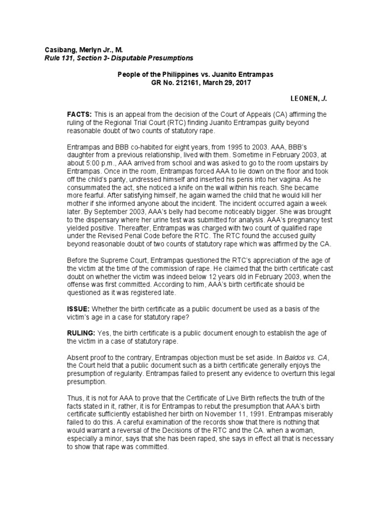 Disputable Presumptions in Legal Cases | PDF | Burden Of Proof (Law ...