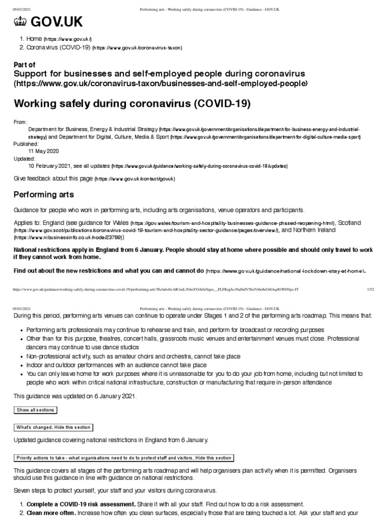 Performing Arts - Working Safely During Coronavirus (COVID-19 ...