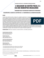 NÃO Relação Entre A Qualidade Da Gestão Fiscal e A Transparência Dos Municípios Brasileiros