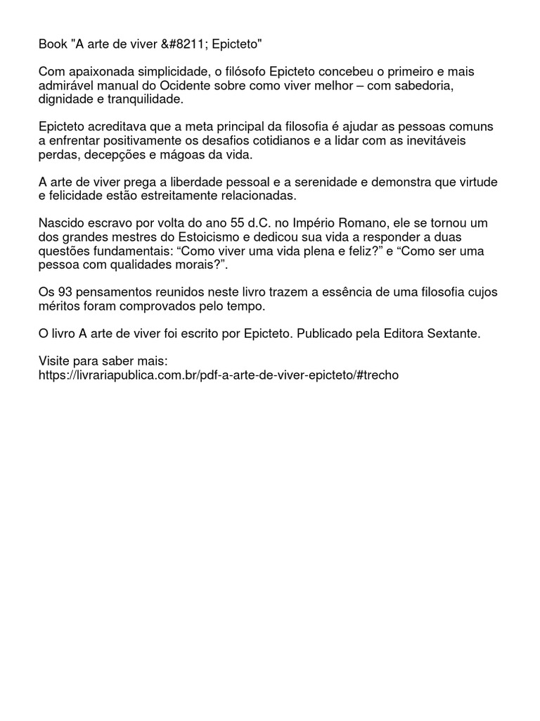 A Arte de Viver Epicteto | PDF
