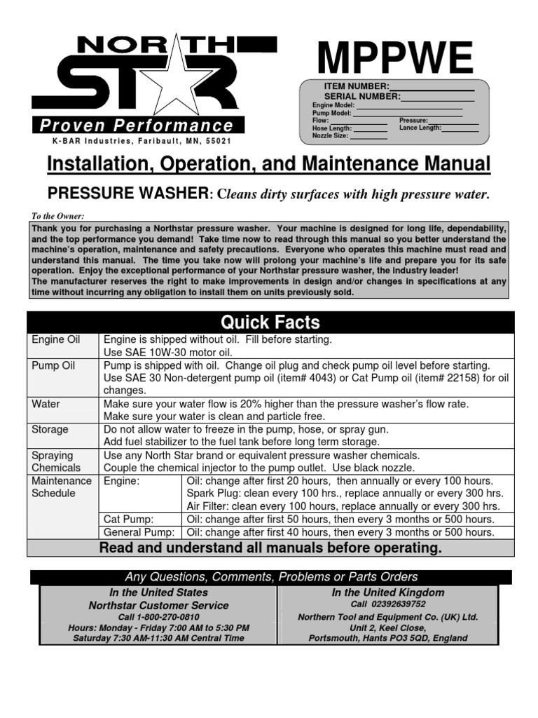 Northstar Pressure Washer Manual