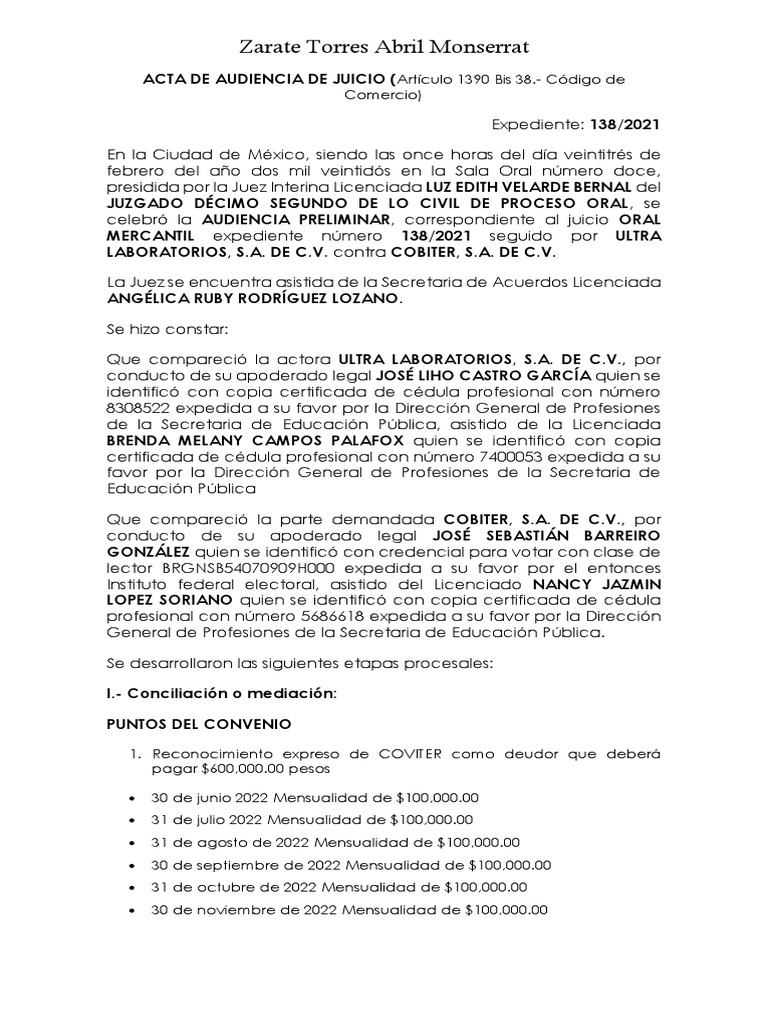Acta de Audiencia de Juicio 290322 | PDF | Justicia | Crimen y violencia