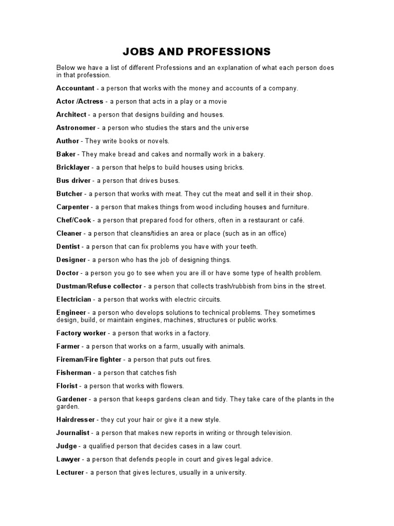 Jobs and Professions | PDF