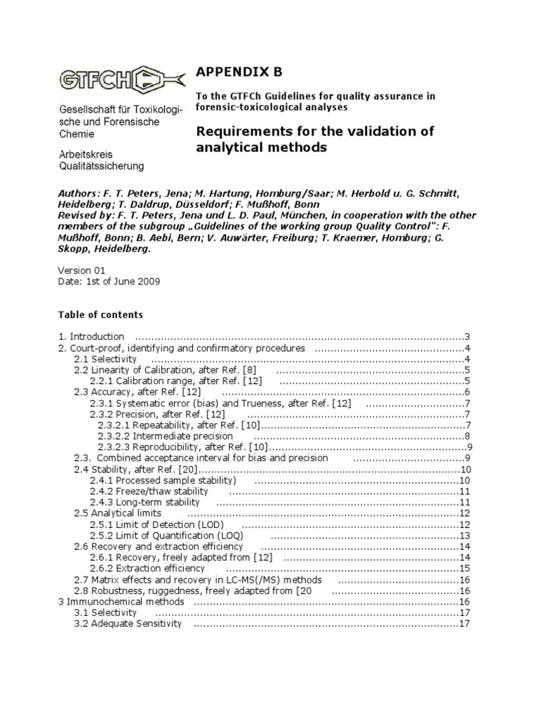 Appendix B GTFCH 20090601 | PDF | Detection Limit | Accuracy And Precision