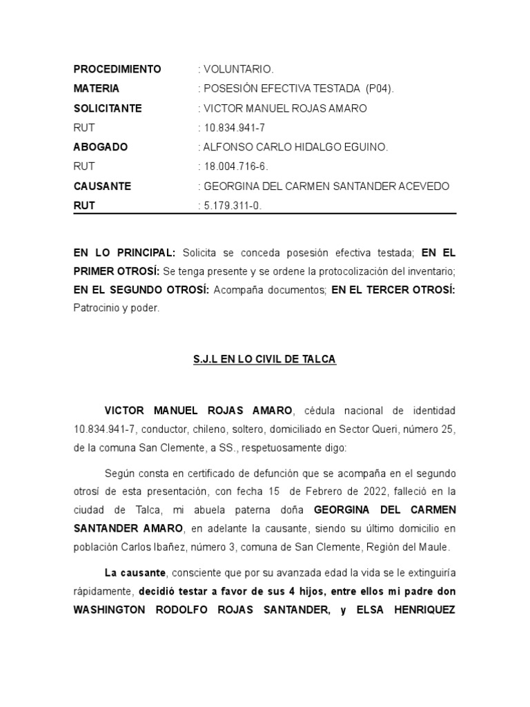 Posesión Efectiva Testada. Víctor Rojas Amaro | PDF | Ley común ...