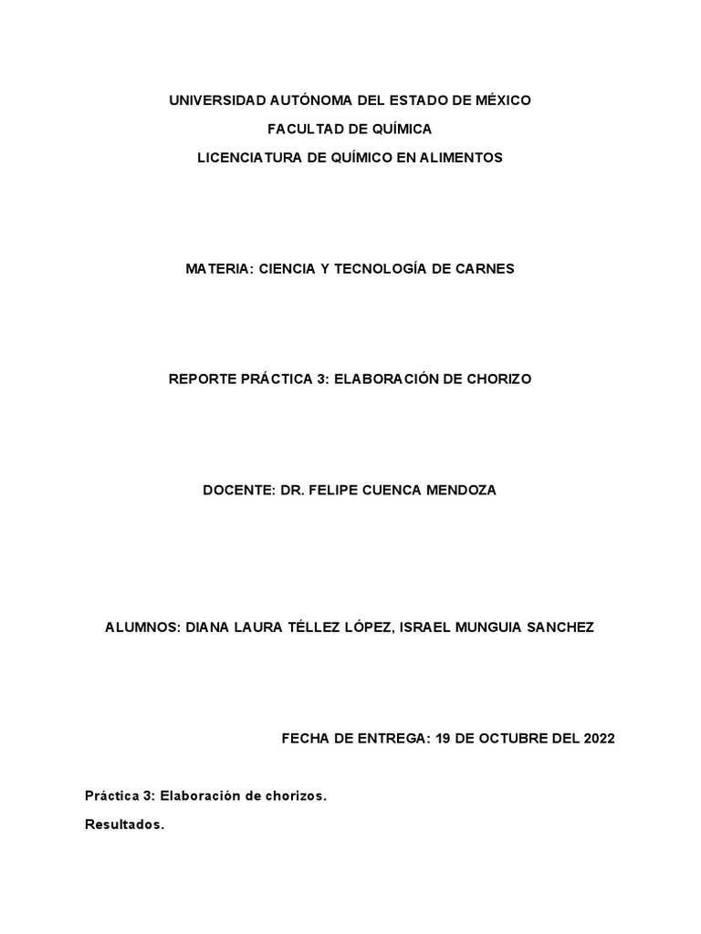 Práctica de Chorizos PDF Carne Curado (Conservación de Alimentos)