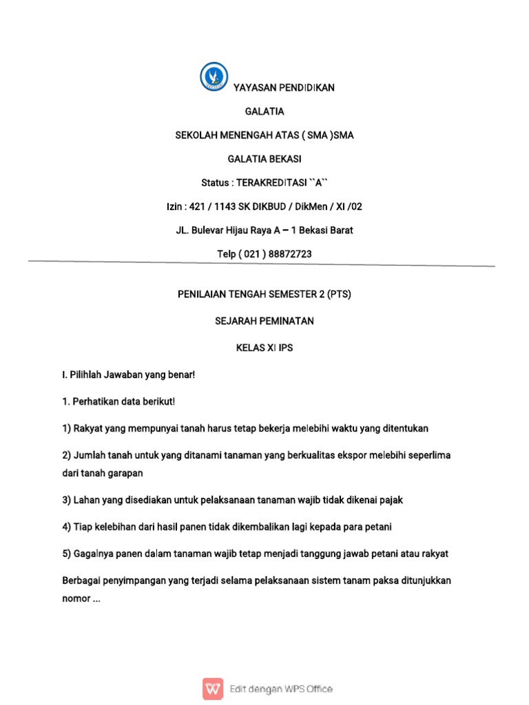 Soal PTS Sejarah Dunia Kelas 11 Semester 2 PDF