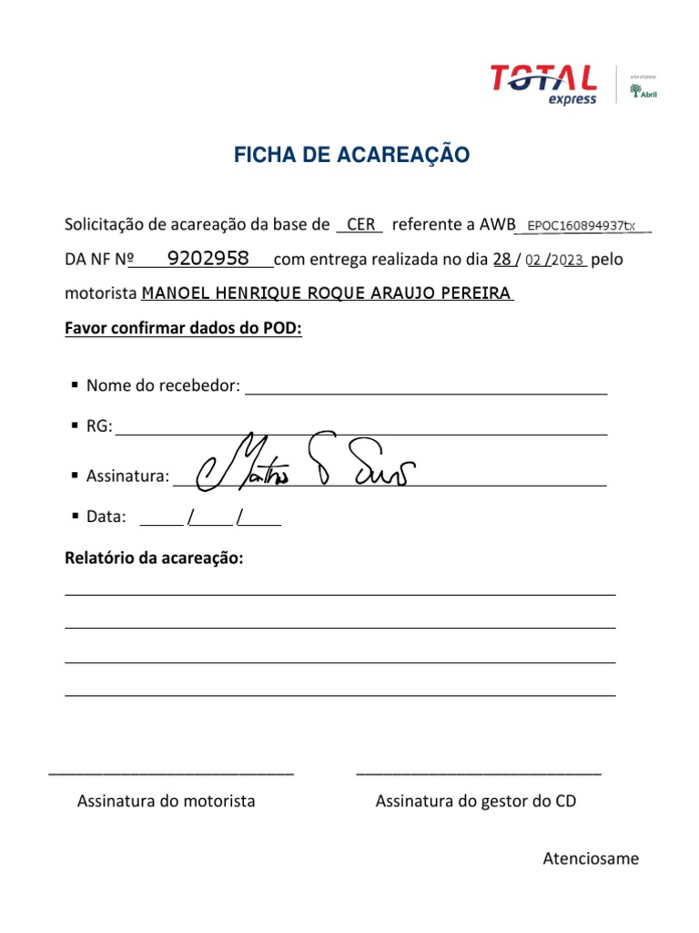 Ficha de Acareação (1) Manoel EPOC160894937tx - Cópia-1 | PDF