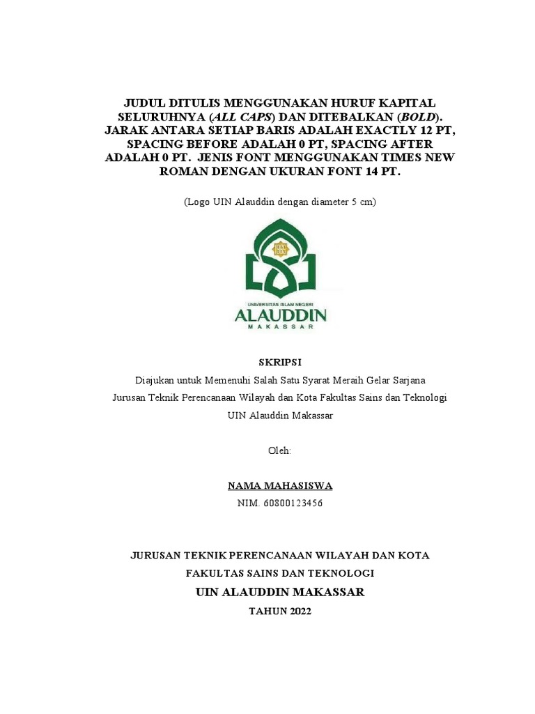 Template skripsi pedoman kti fst pdf