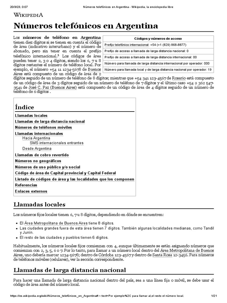 Números Telefónicos en Argentina - Wikipedia, La Enciclopedia Libre | PDF |  Comunicación oral | Comunicación