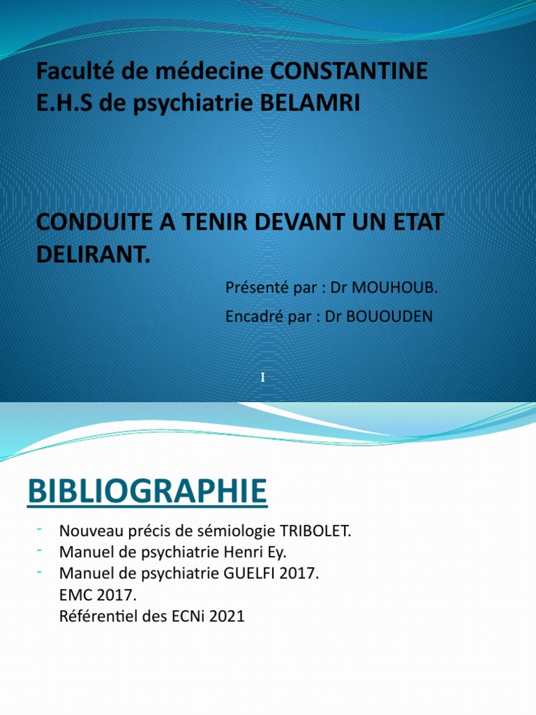 Conduite à Tenir en État Délirant | PDF | Délire | Paranoïa