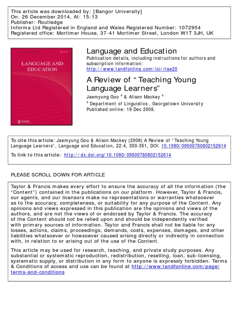 Teaching English to Young Learners | PDF | Language Education | Second ...