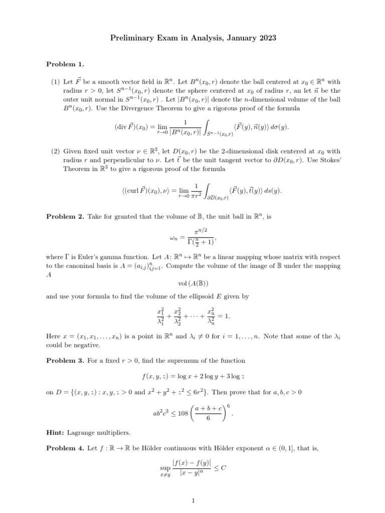 Analysis Exam Problems - January 2023 | PDF | Calculus | Abstract Algebra