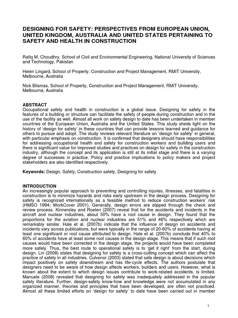 Designing for Safety in Construction | PDF | Occupational Safety And ...