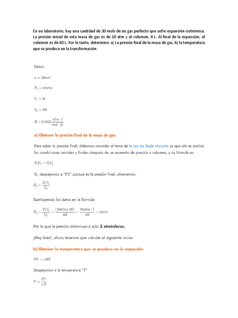 Expansión Isotérmica de Gas Ideal | PDF | Ciencia y matemáticas ...