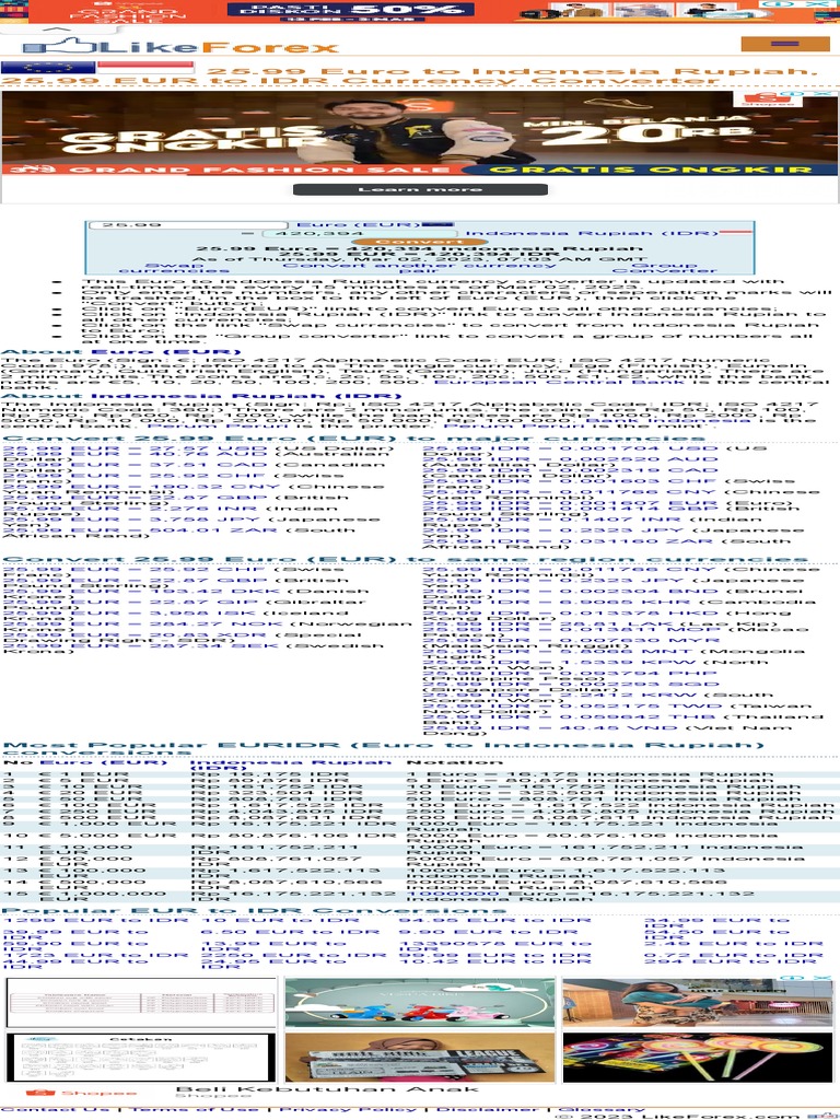 25.99 Euro To Indonesia Rupiah, 25.99 EUR To IDR Currency Converter PDF |  PDF | Indonesian Rupiah | Renminbi