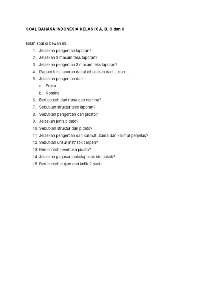 Soal Bahasa Indonesia Kelas Ix | PDF