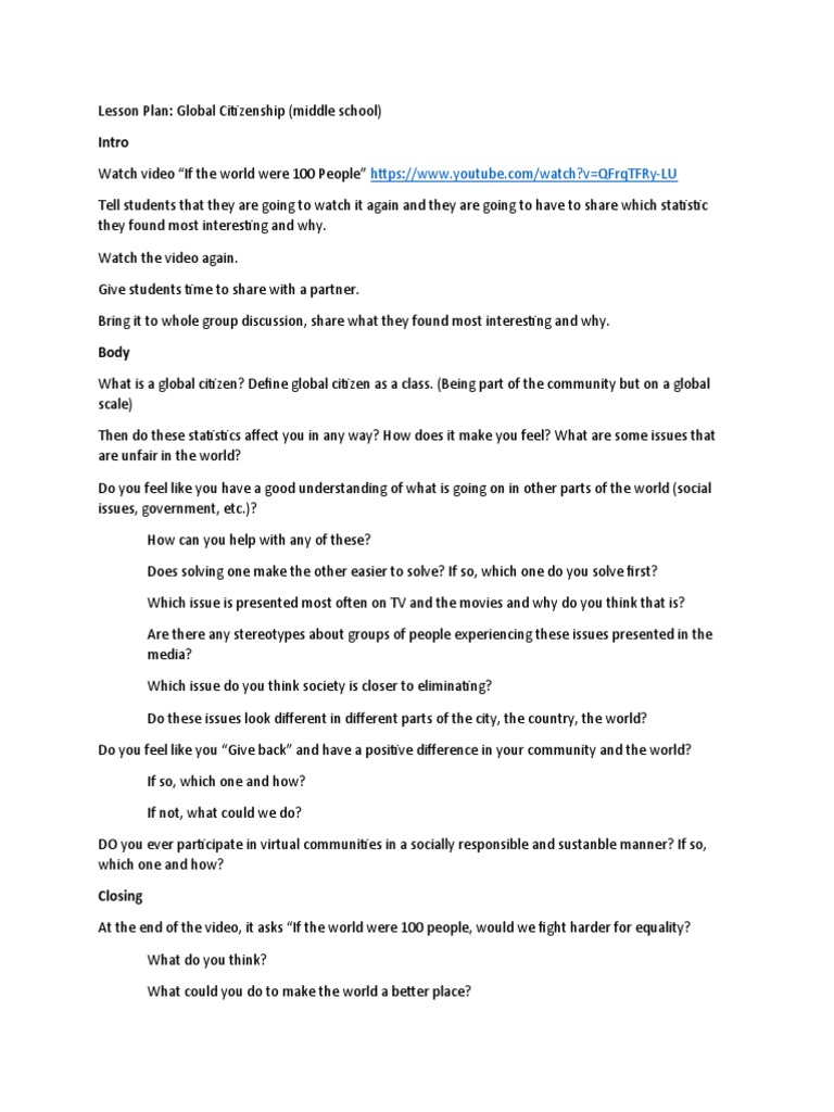 Lesson Plan Global Citizenship | PDF