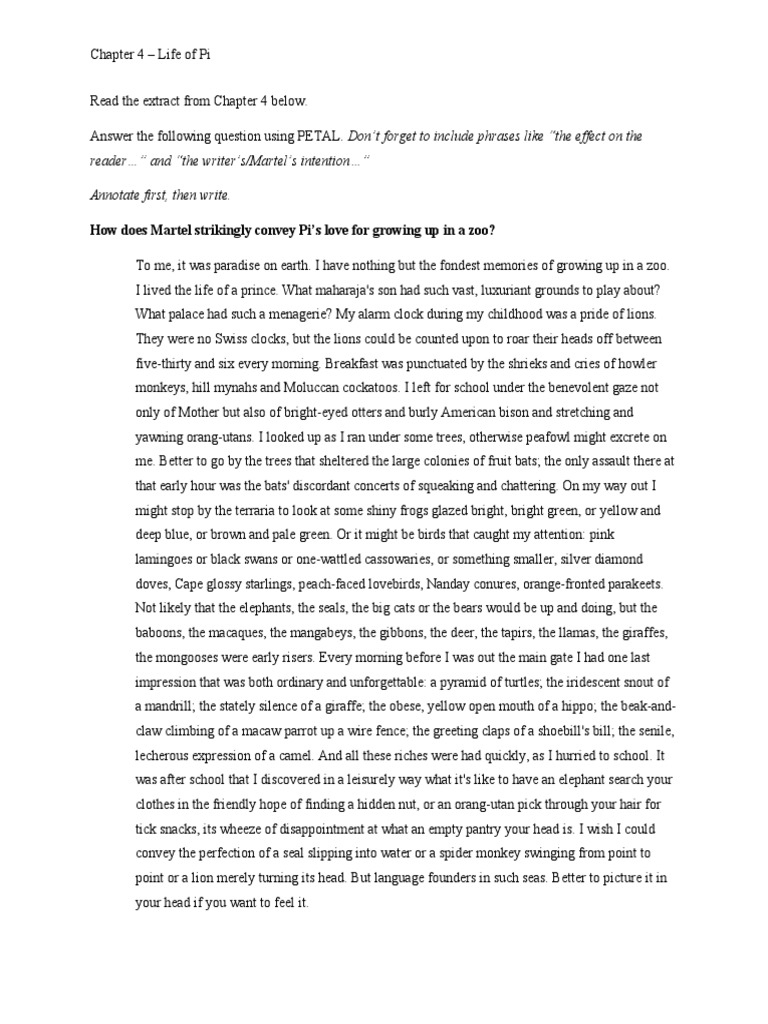 Chapter 4 Life of Pi Practice PETAL Question | PDF | Birds