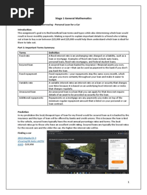 Investing and Borrowing - Personal Loan for a Car