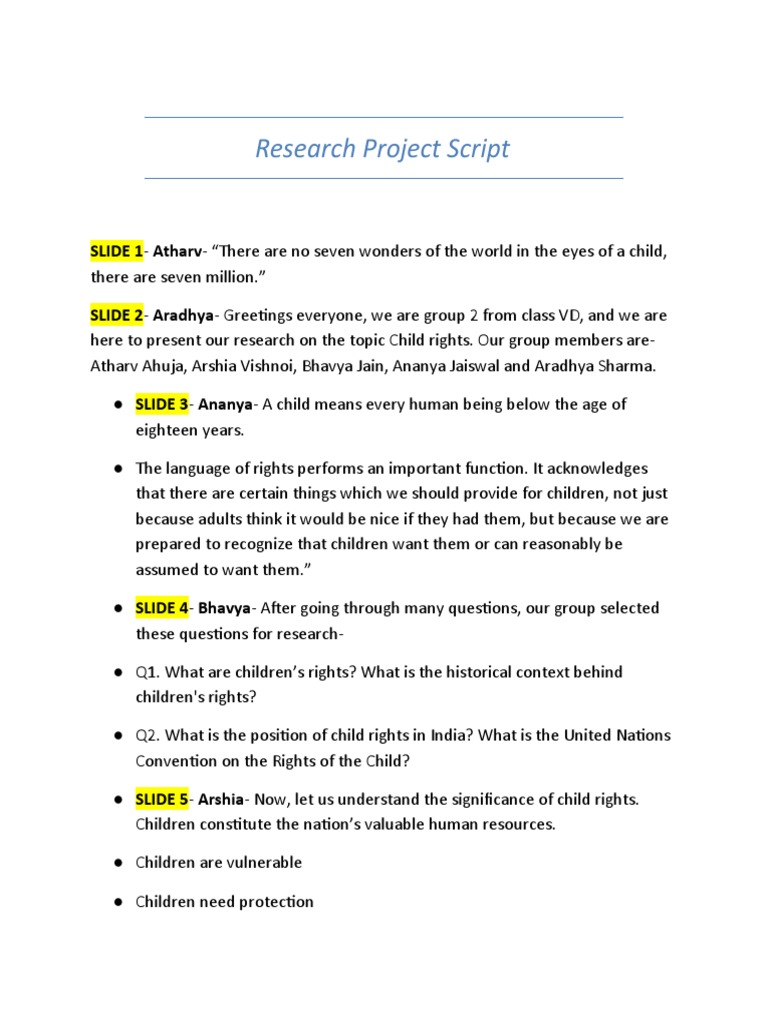 Research Project Script (Final) (1) | PDF | Children's Rights | Social ...