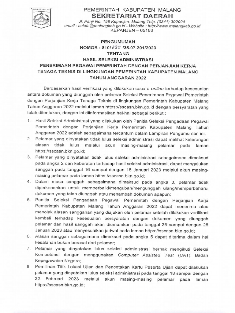 Document From BKPSDM KABUPATEN MALANG PDF | PDF