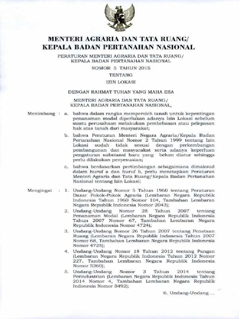20190424070552.permen ATR-Kepala BPN No 5 Tahun 2015 TTG Izin Lokasi | PDF