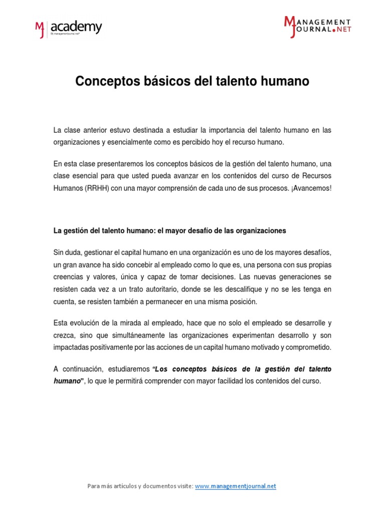 5.- Conceptos básicos del talento humano | PDF | Gestión de recursos