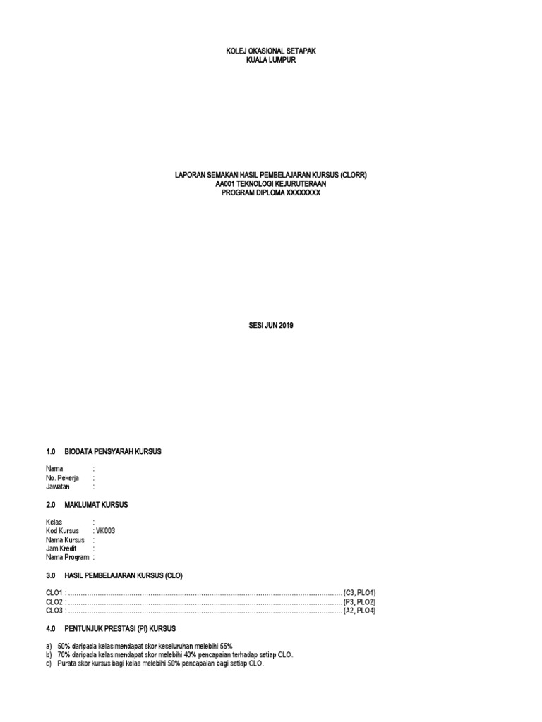 Contoh Format Clorr | PDF