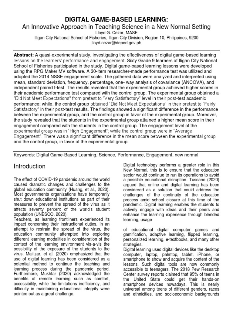 Digital Game-Based Learning in Science | PDF | Learning | Affect ...